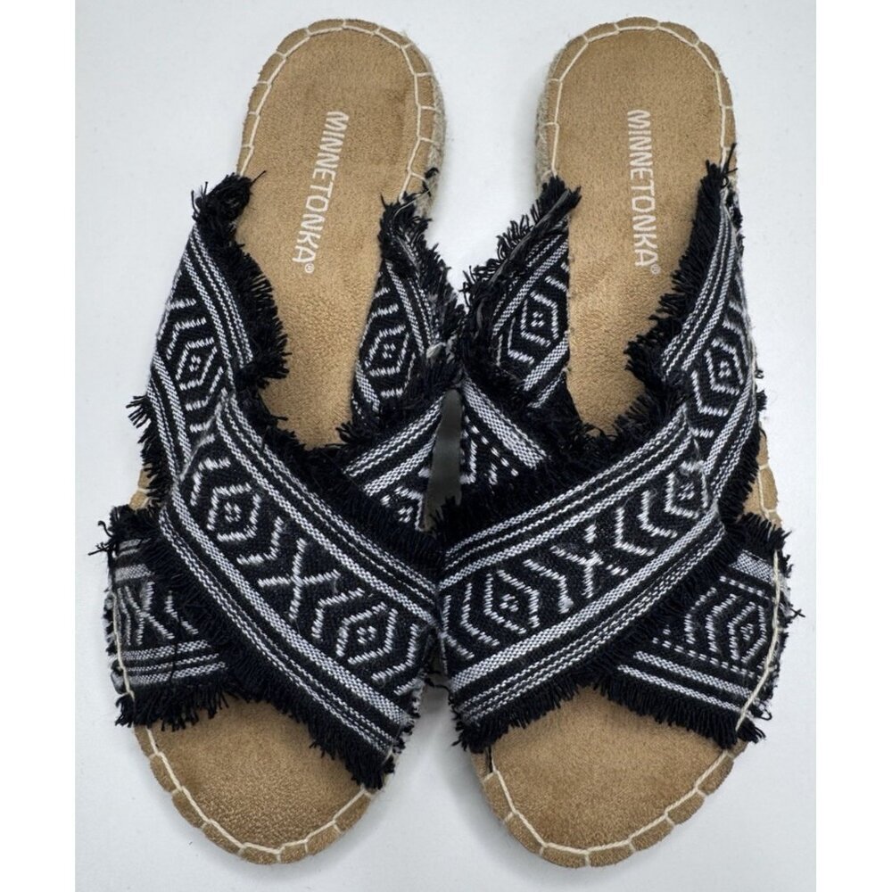 Minnetonka Women's Pepper Black & White Slide Sandals Size 7